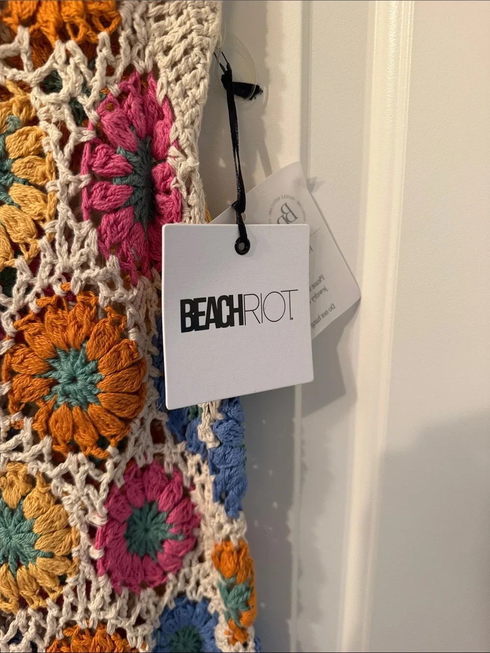 Beach Riot Crochet Maxi Swim Coverup in Cream with Pink, Blue & Orange XS NWT - Picture 3 of 6